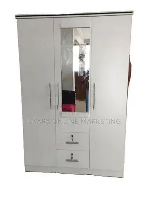Melamine Wardrobe With Glass White Colour