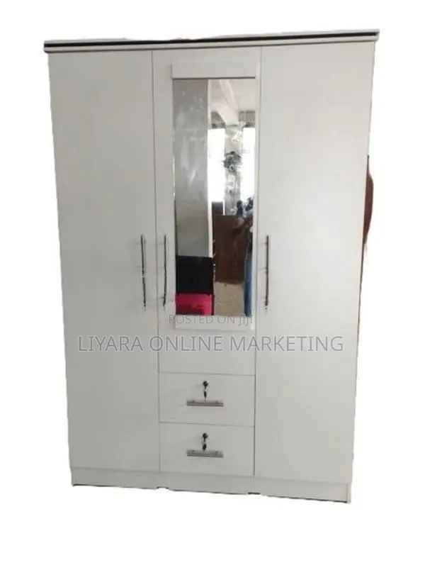 Melamine Wardrobe With Glass White Colour