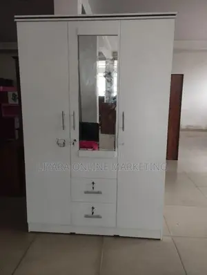 Melamine Wardrobe With Glass White Colour