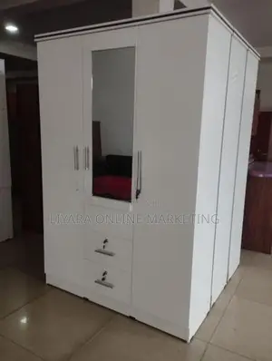 Melamine Wardrobe With Glass White Colour