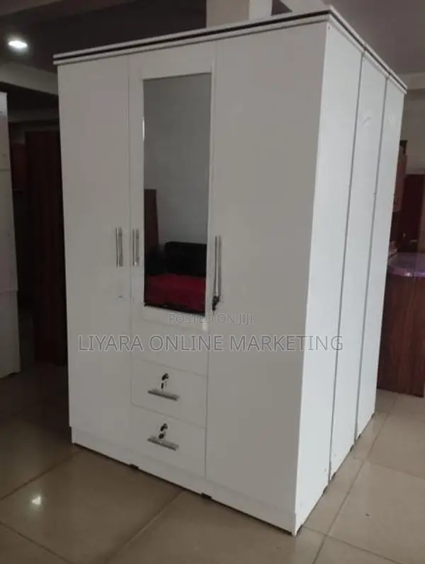 Melamine Wardrobe With Glass White Colour