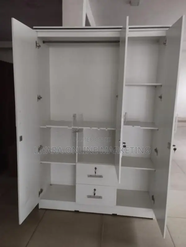 Melamine Wardrobe With Glass White Colour