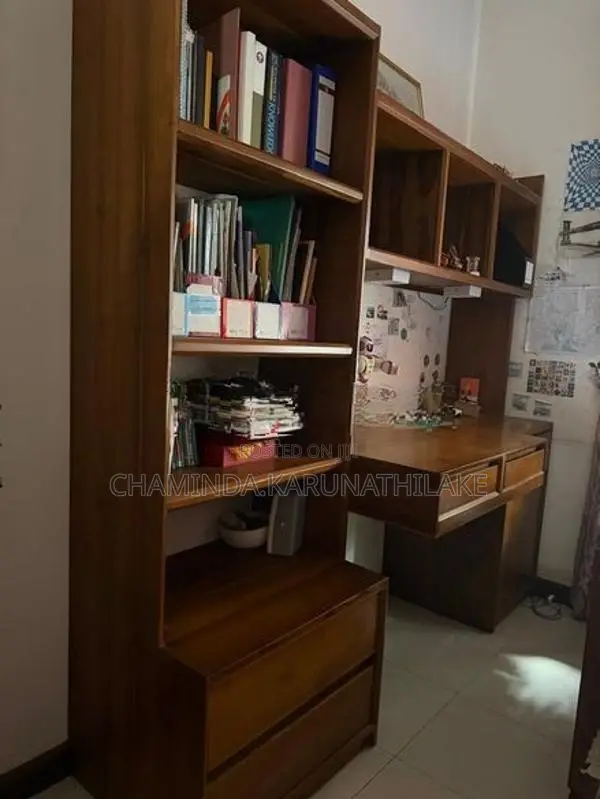 Teak Study Desk with Bookshelf Set