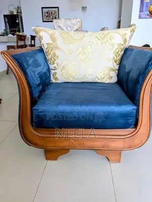 Navy Blue Velvet Wooden Sofa with Matching Chair