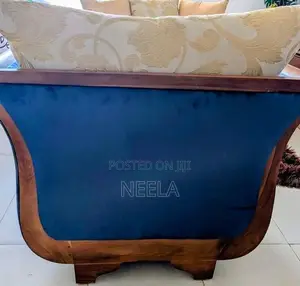 Navy Blue Velvet Wooden Sofa with Matching Chair