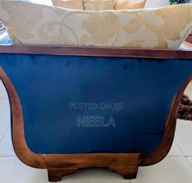 Navy Blue Velvet Wooden Sofa with Matching Chair