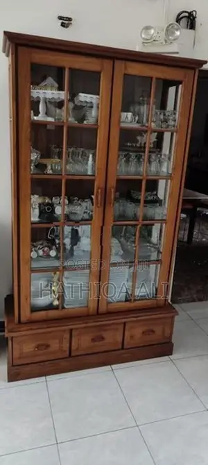 Teak Wood Glass Cabinet