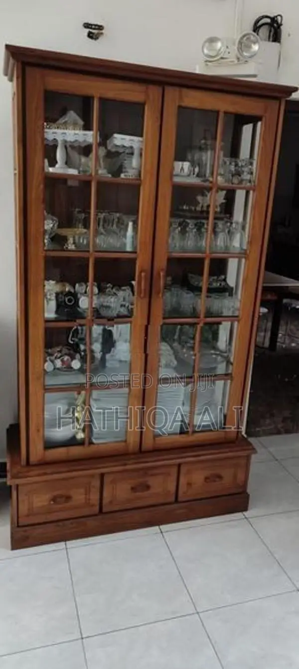 Teak Wood Glass Cabinet