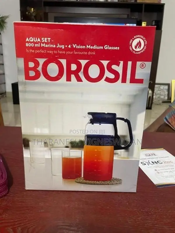Borosil Aqua Set – 800ml Glass Jug with 4 Vision Glasses