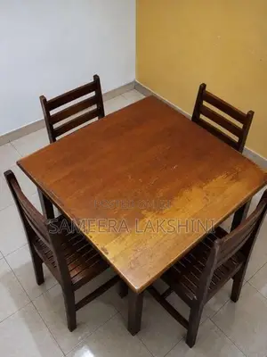 Wooden Dining Table with 4 Striped Chairs