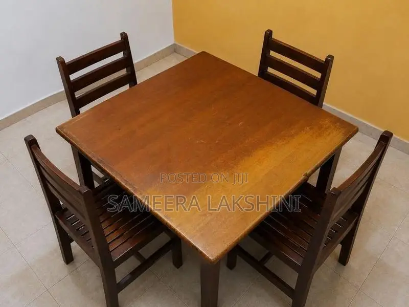 Wooden Dining Table with 4 Striped Chairs