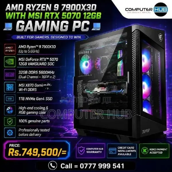 AMD Ryzen 9 7900X3D 16GB RAM 1TB NVME RTX 5070 12GB Gaming PC