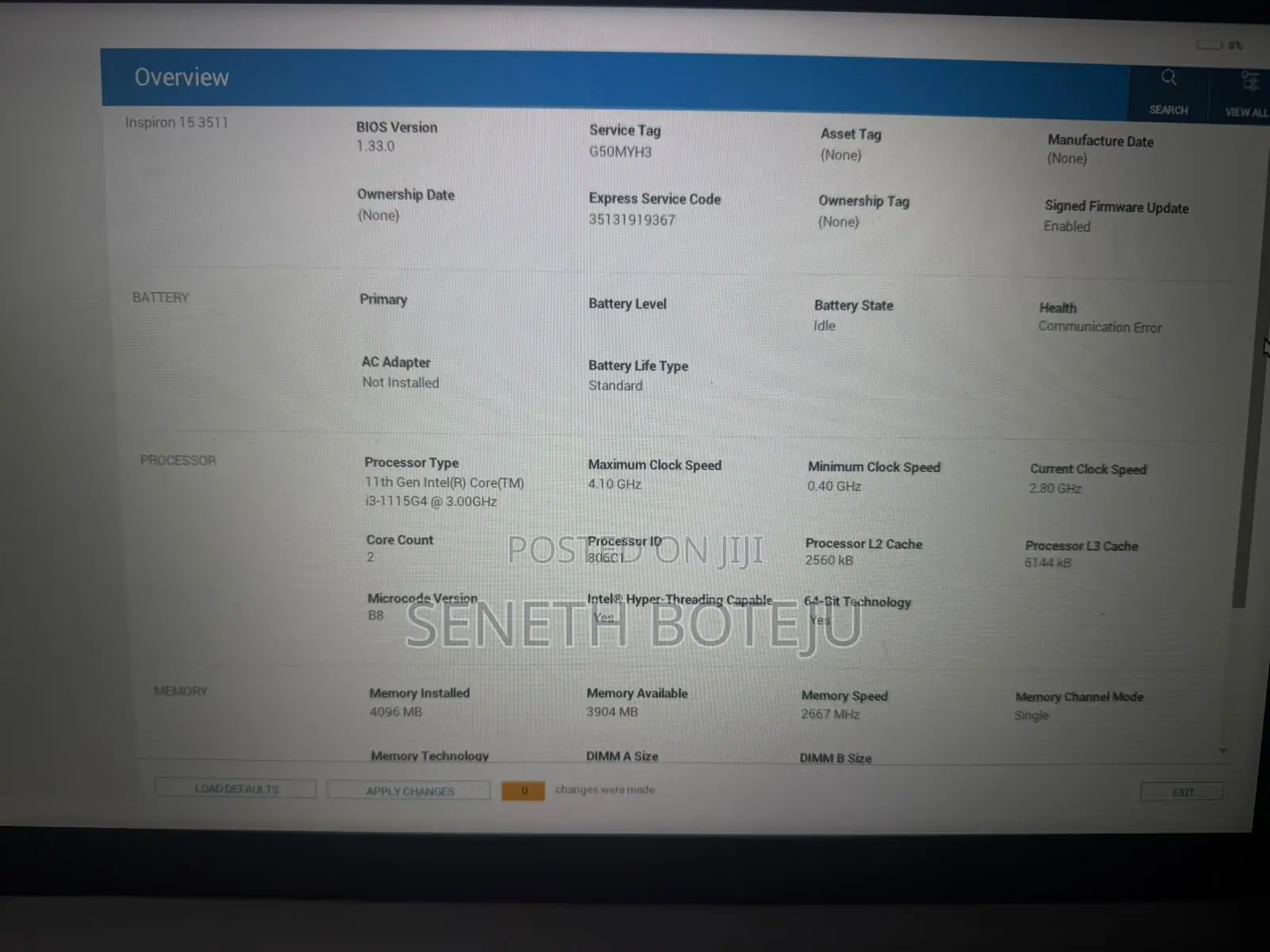 Laptop Dell Inspiron 15 3511 4GB Intel Core i3 HDD+SSD 750GB