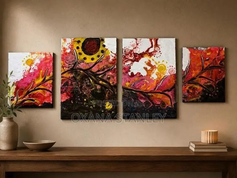Hand-Painted Abstract Fluid Art (4-Panel Canvas Set)