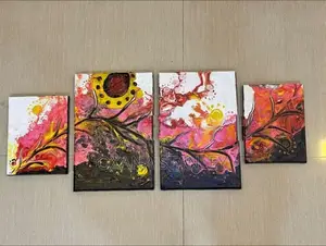 Hand-Painted Abstract Fluid Art (4-Panel Canvas Set)