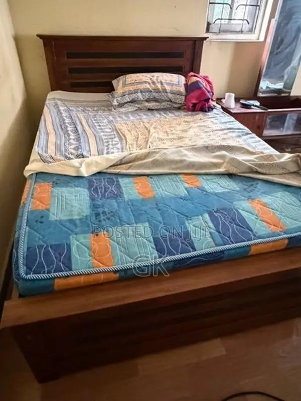 Teak Double Bed with Mattress