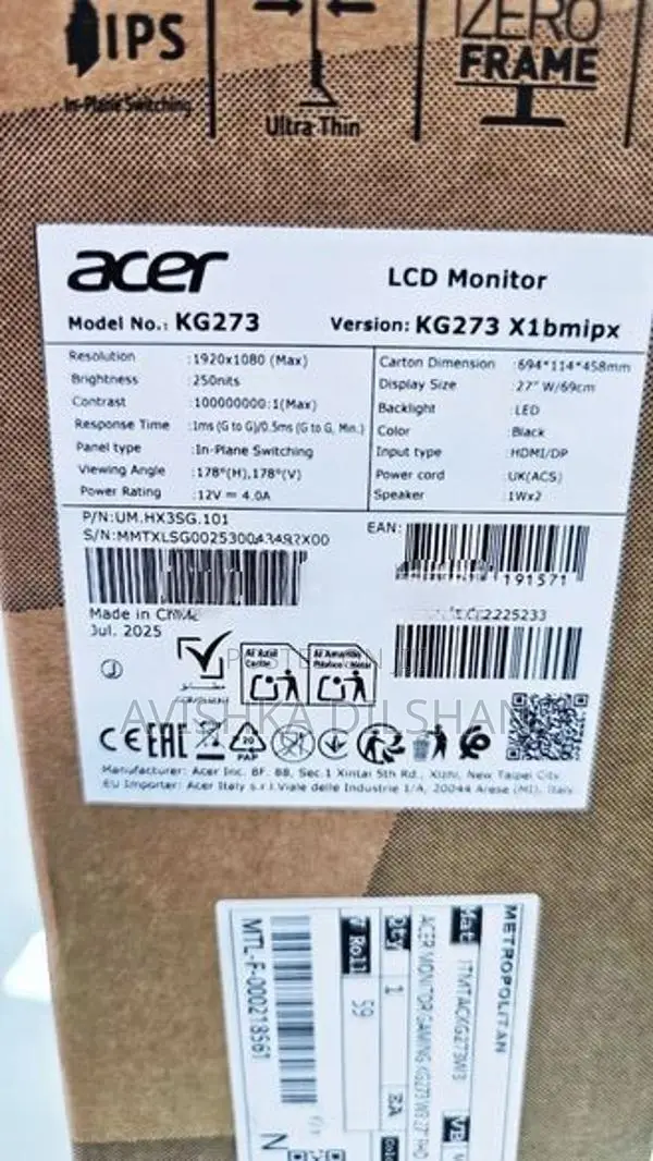 Acer Nitro KG273 27" 200Hz IPS Gaming Monitor