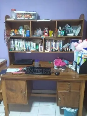 Solid Wooden Study Table with Bookshelf