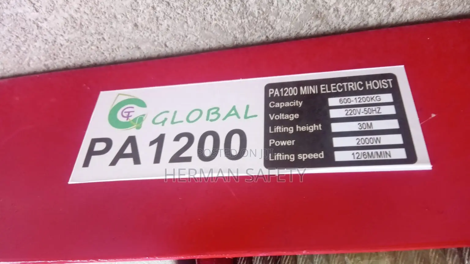 Global PA1200 Mini Electric Wire Rope Hoist 1200kg 2000W 30M