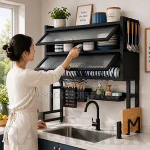 Over Sink Dish Drying Rack, Carbon Steel Kitchen Organizer