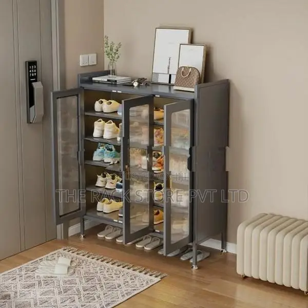 3-Door Grey Shoe Cabinet