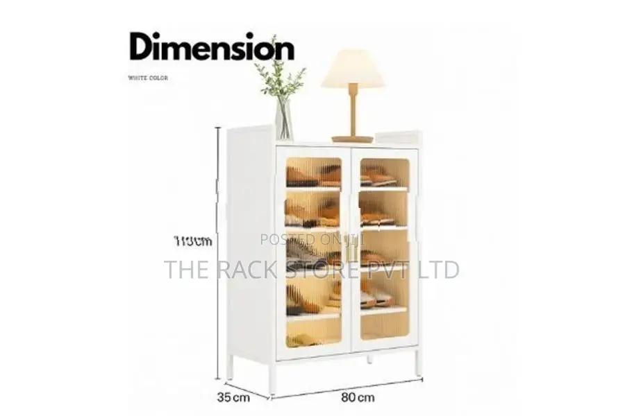 2-Door White Shoe Cabinet – 6-Tier Heavy Duty Metal Storage
