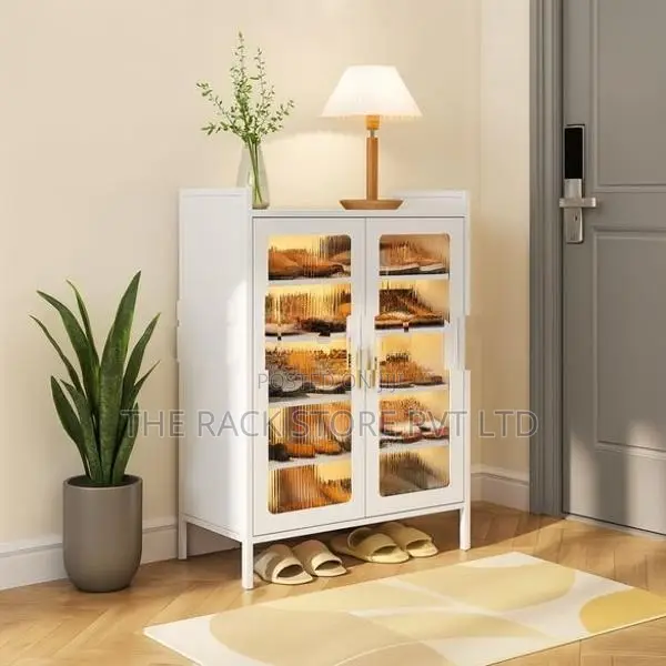 2-Door White Shoe Cabinet – 6-Tier Heavy Duty Metal Storage