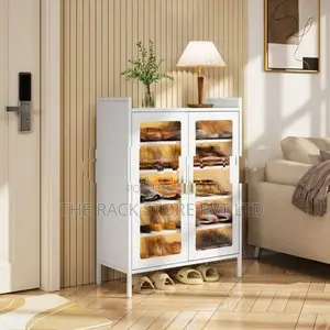 2-Door White Shoe Cabinet – 6-Tier Heavy Duty Metal Storage