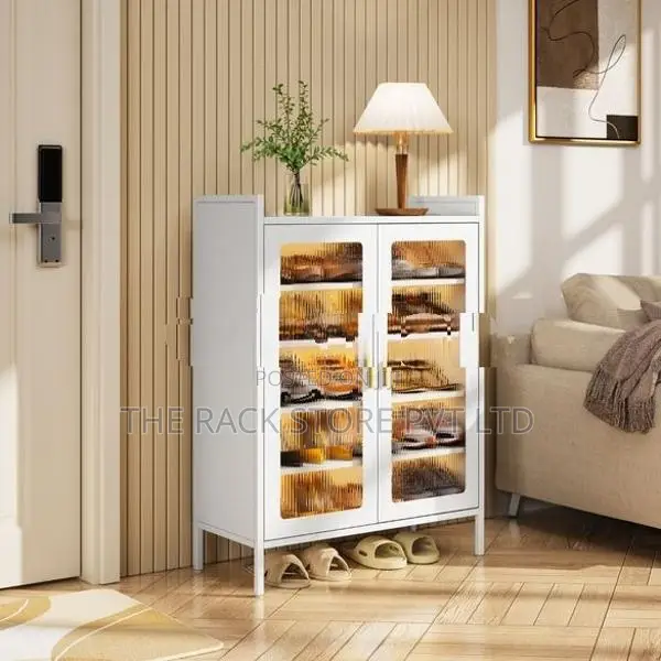2-Door White Shoe Cabinet – 6-Tier Heavy Duty Metal Storage