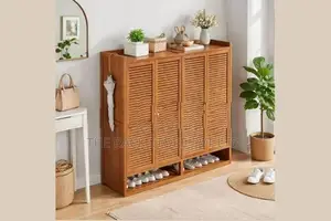 4 Door Shoe Rack/Cabinet | 9 Shelf Bamboo Wooden Storage Cupboard