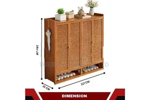 4 Door Shoe Rack/Cabinet | 9 Shelf Bamboo Wooden Storage Cupboard