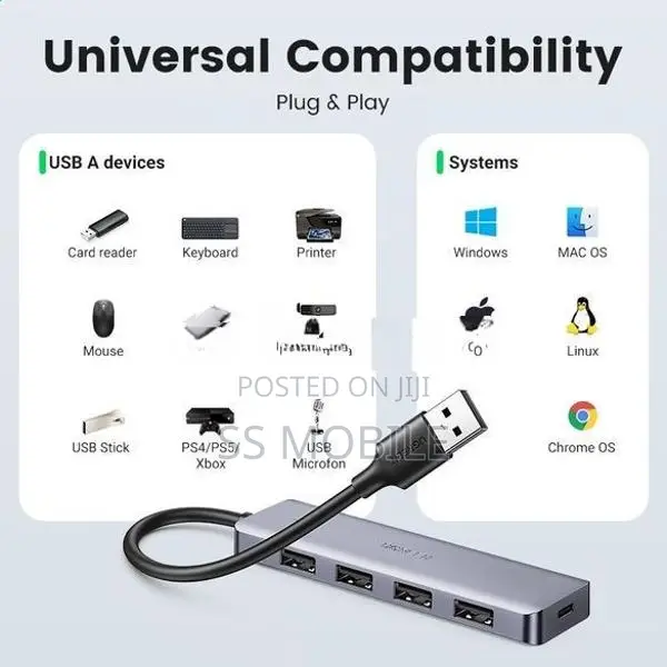 UGREEN 4 Port USB 3.0 Adapter & Type C Hub Dock 5Gbps