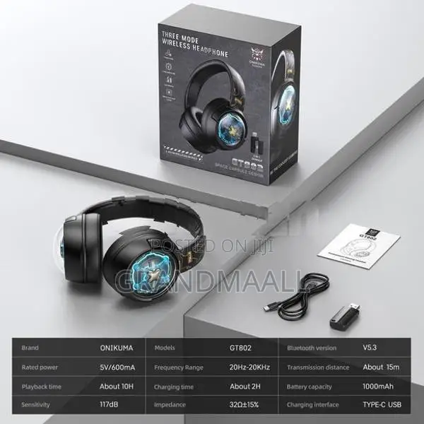 ONIKUMA GT802 Tri-Mode RGB Gaming Headset – 2.4GHz/Bluetooth/Wired