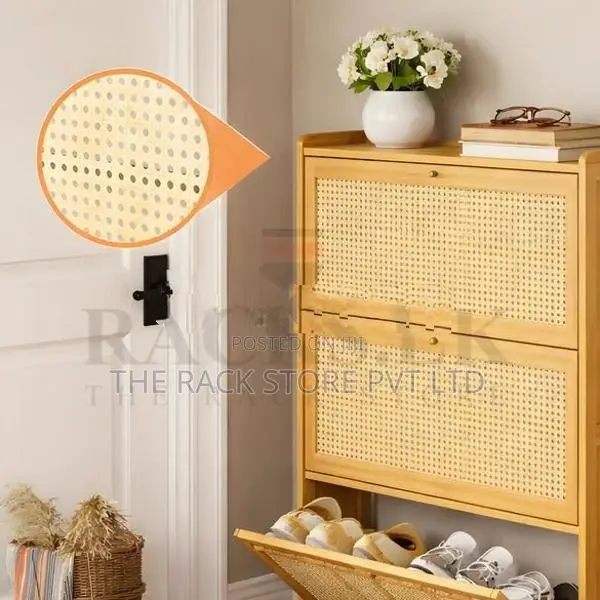 Bamboo Shoe Cabinet with 3 Flip Panels – Wooden Rack