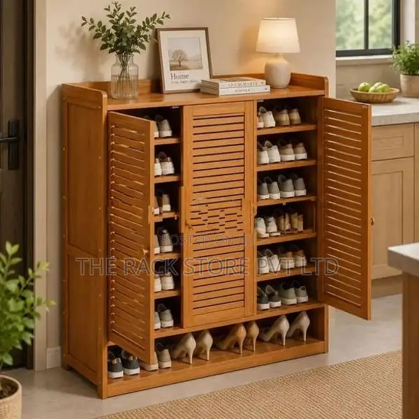 3 Door Bamboo Shoe Cabinet – Wooden Rack