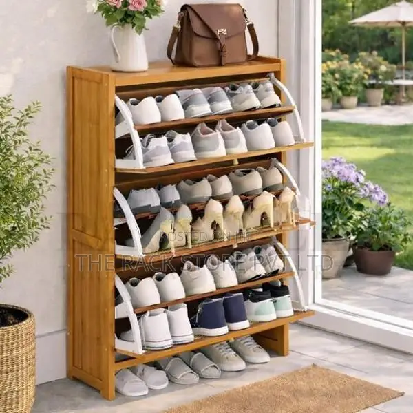 Bamboo Shoe Cabinet with 3 Flip Panels – Wooden Rack