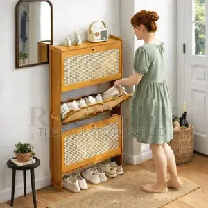 3 Tier Bamboo Shoe Cabinet with Flip Doors – Wooden Rack