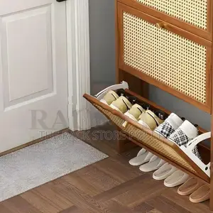 3 Tier Bamboo Shoe Cabinet with Flip Doors – Wooden Rack