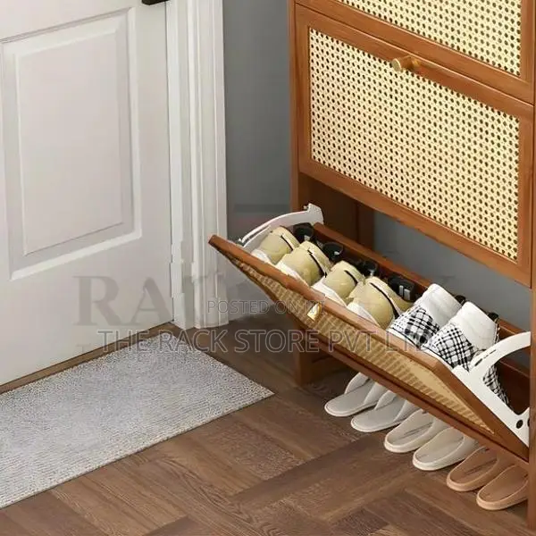 3 Tier Bamboo Shoe Cabinet with Flip Doors – Wooden Rack