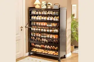 8 Tier Metal Shoe Cabinet with Top Shelf – 4 Door Rack