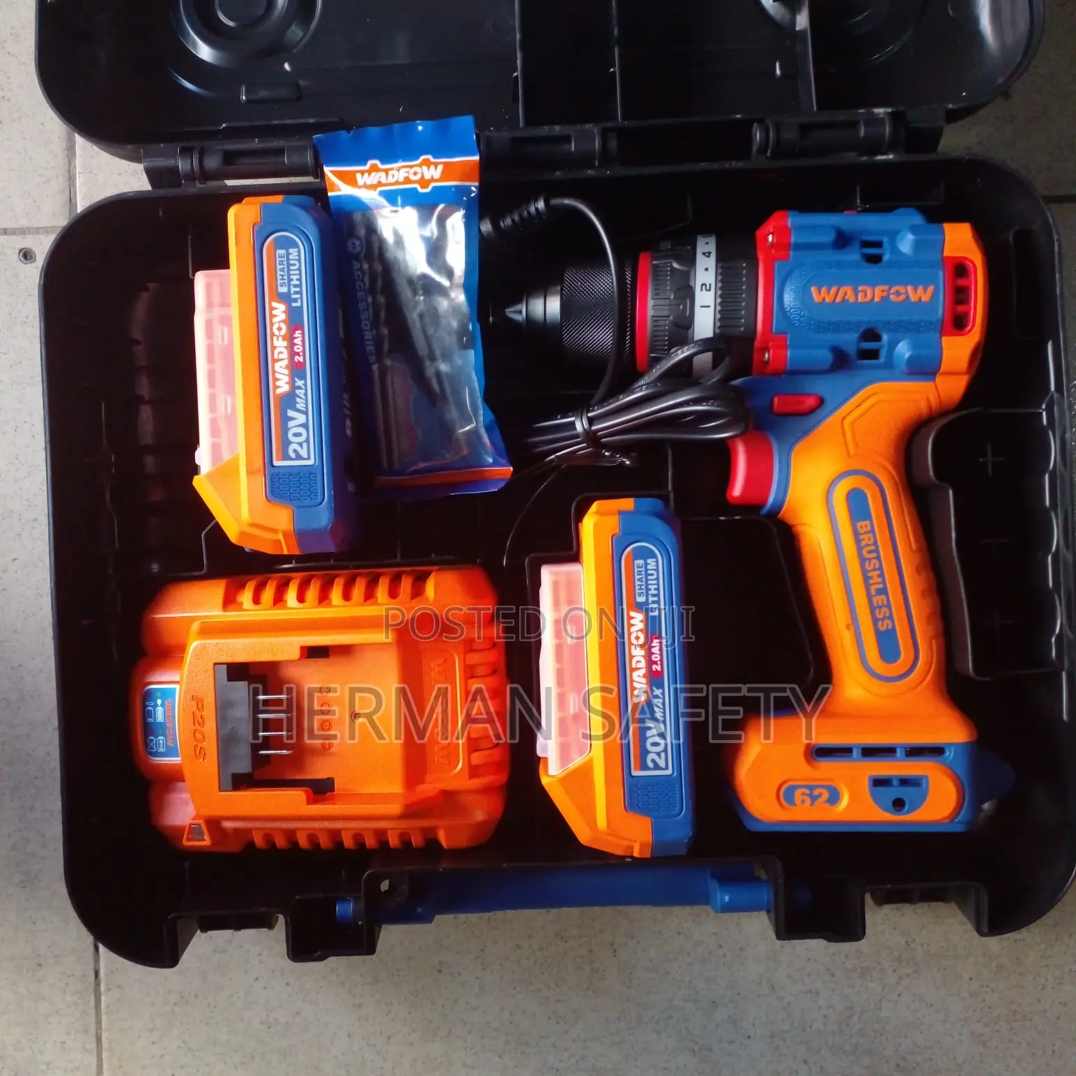 Wadfow 20V Compact Brushless Cordless Impact Drill Kit 62Nm WCDP6281