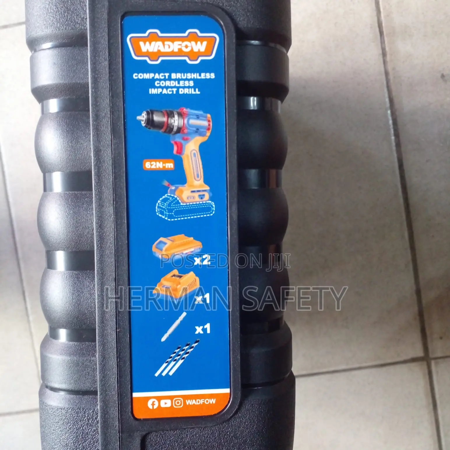 Wadfow 20V Compact Brushless Cordless Impact Drill Kit 62Nm WCDP6281