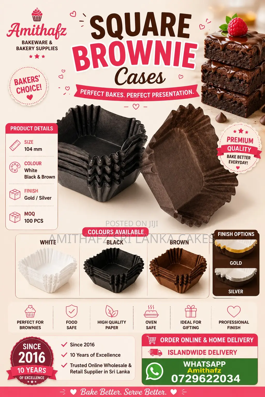 Square Brownie Cases Bakery Packaging SriLanka Bakers