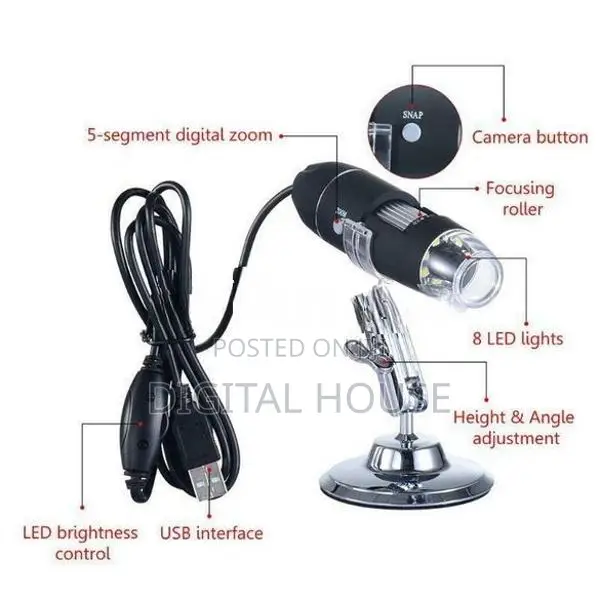 Camera Microscope Digital Zoom Magnifier x 1600 Led 8 new.