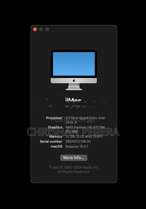 iMac Sequoia "Core i5" 2.7 21.5" Mid-2011_12GB RAM 128GB SSD_A1311