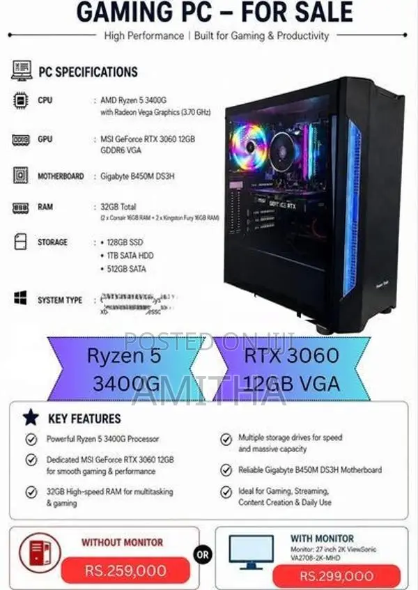 Ryzen 5 3400G. RTX 3060 12GB VGA
