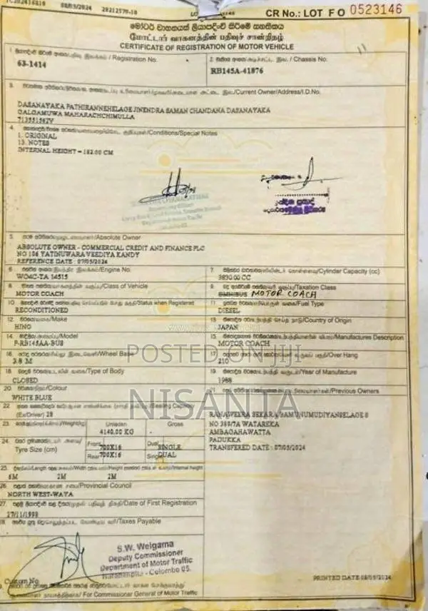 HINO P.RB 1998 Bus Unregistered (Recondition)