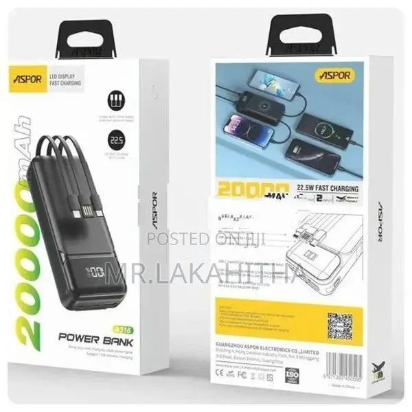 20000mAh POWERBANK ASPOR| A316