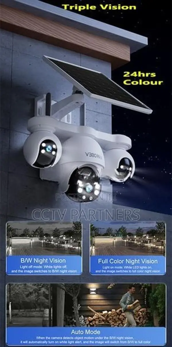 V380MAX Triple Lens remotely controllable 4G Solar colorvu cctv camera
