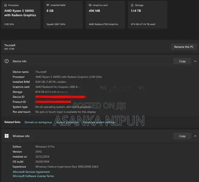 Ryzen 5 5600G MSI A520M DDR4 8GB 256GB SSD 1TB HDD 22 INCH IPS HP